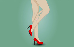 Krampfadern an den Beinen einer Frau. 